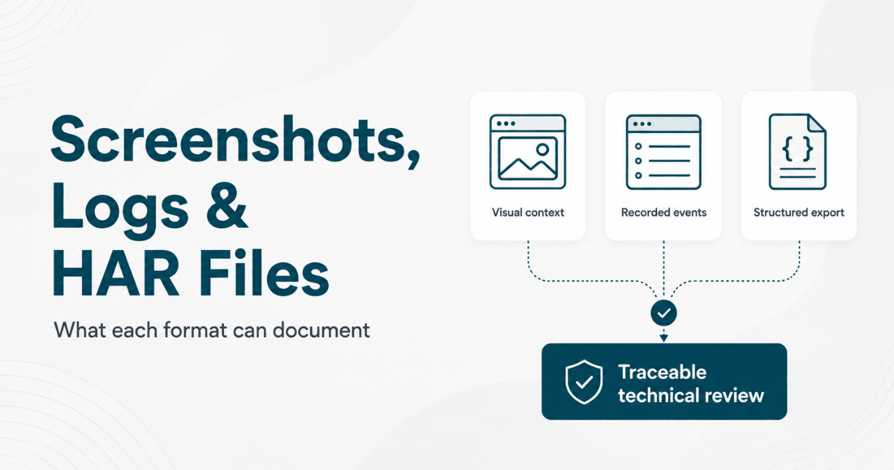 Screenshots, Logs, and HAR Files: What Each Website Tracking Evidence Format Can Document