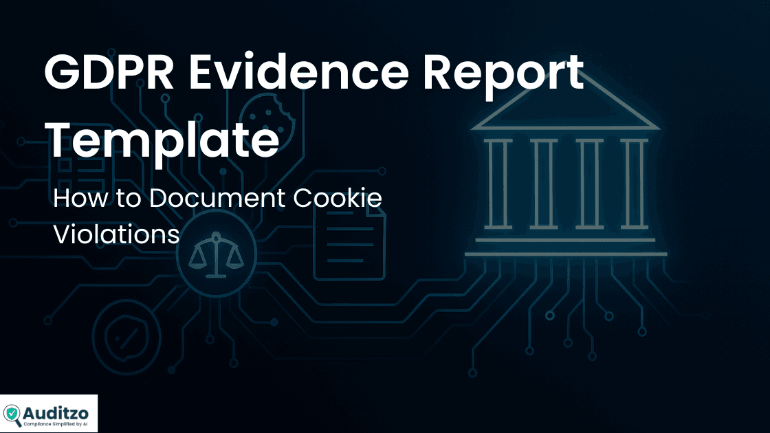 Hero banner showing digital courthouse and circuit lines symbolising AI-powered GDPR evidence automation by Auditzo.