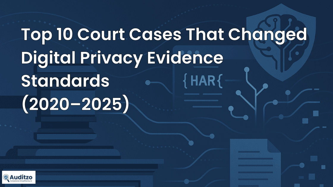 Legal-tech hero banner showing courtroom gavel merging with digital forensics interface, representing courtroom-ready evidence standards for privacy litigation.