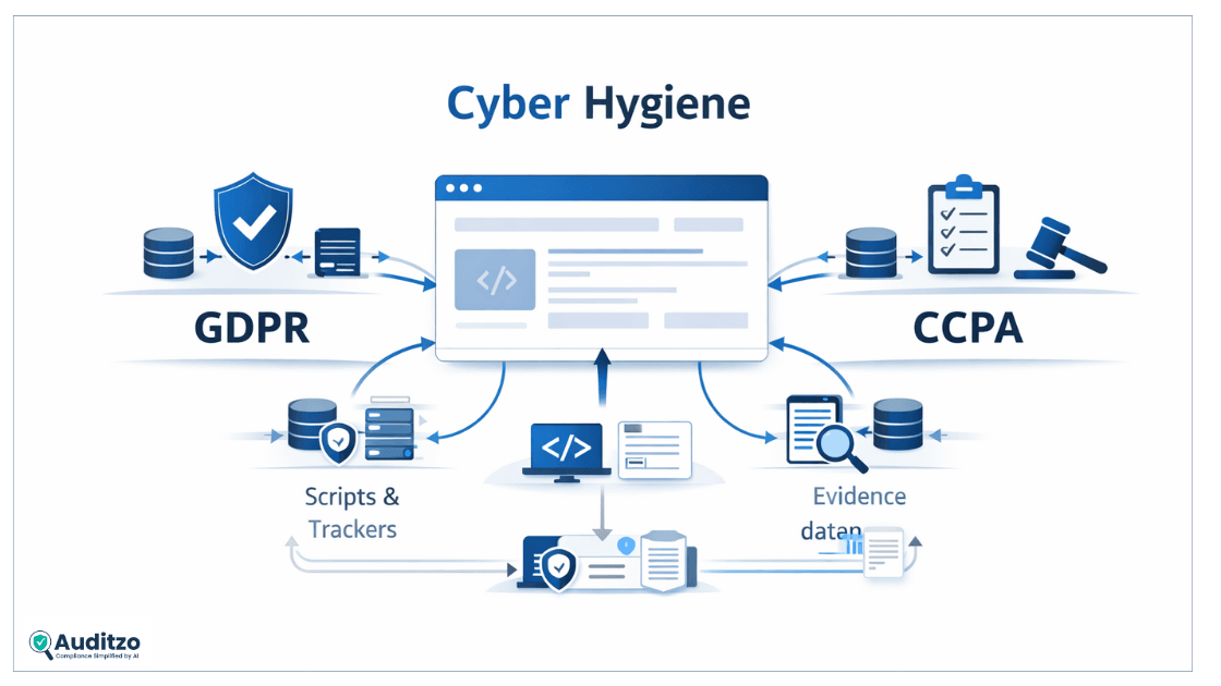 Hero banner illustrating cyber hygiene as a legal-tech compliance framework for GDPR, CCPA, and CIPA