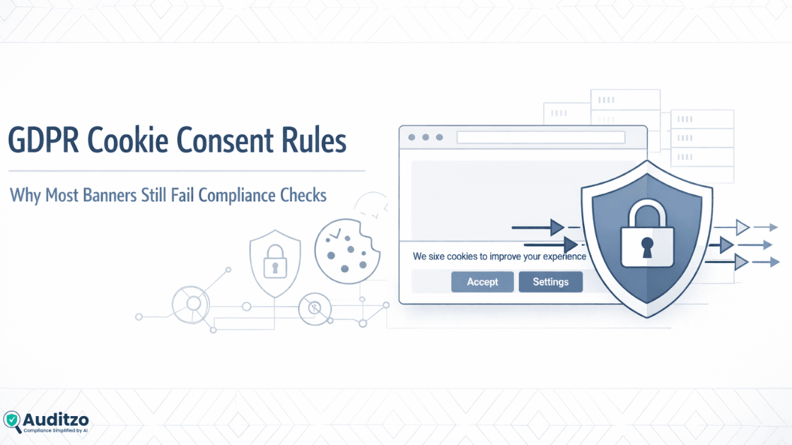 GDPR cookie consent rules compliance guide illustrating consent banner, data flow protection, and tracking control mechanisms.