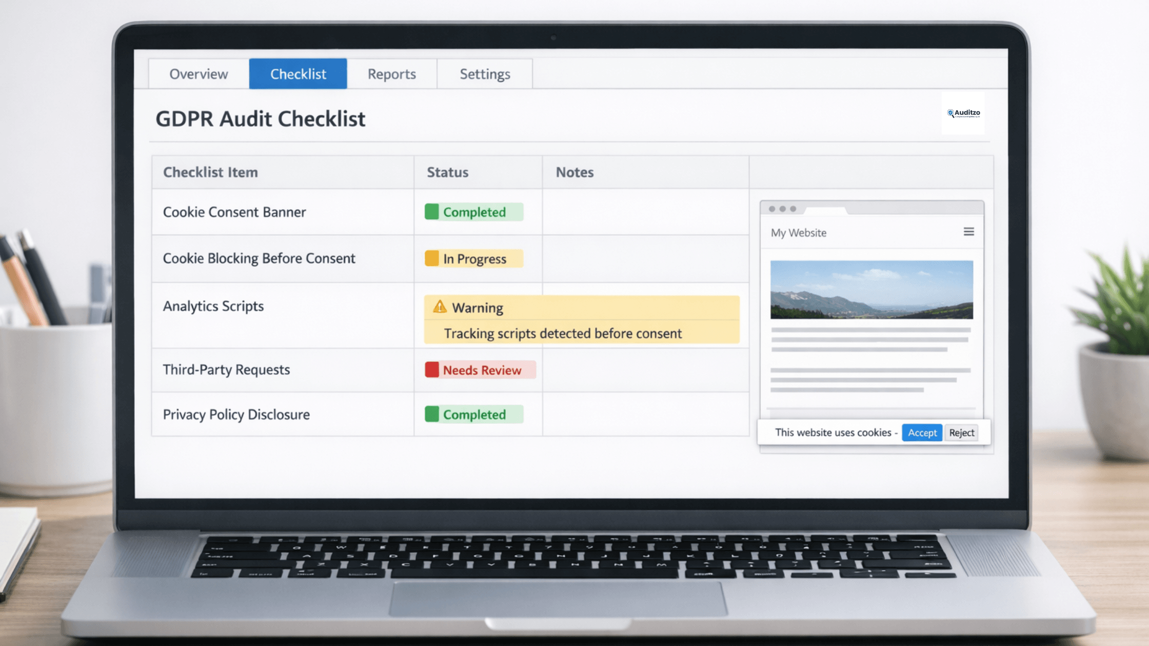 GDPR audit checklist preview showing website compliance review items